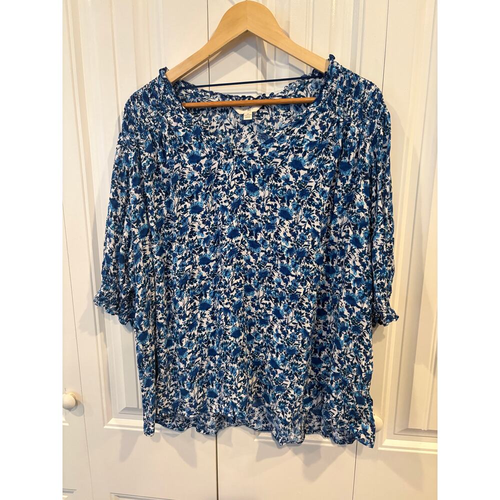 Terra & Sky Blue‎ And White Top Size 2X